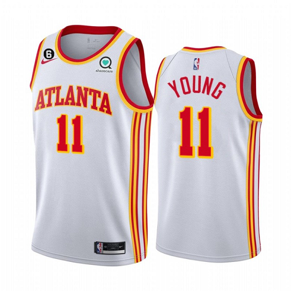 Men's Atlanta Hawks #11 Trae Young White With NO.6 Patch Stitched Jersey